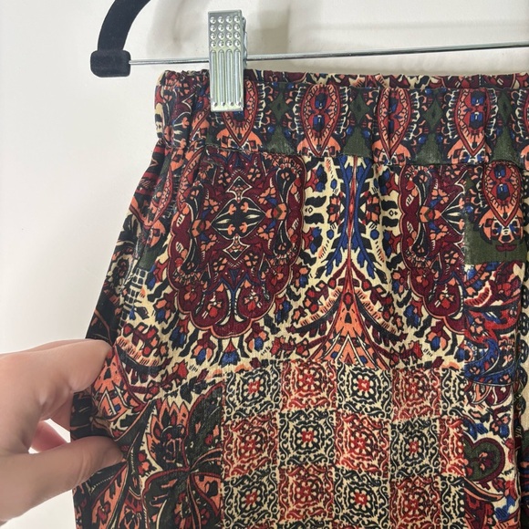 Zara Patchwork Satin Stretch Pants Wide Leg Pockets Colorful Boho - Picture 6 of 6